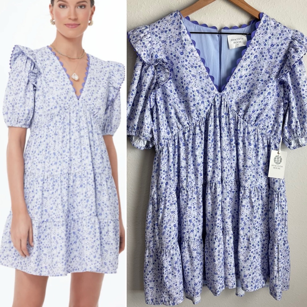 NWOT Hyacinth House Tuckernuck Leonie Lilac Purple Floral Ric Rac Mini Dress XL